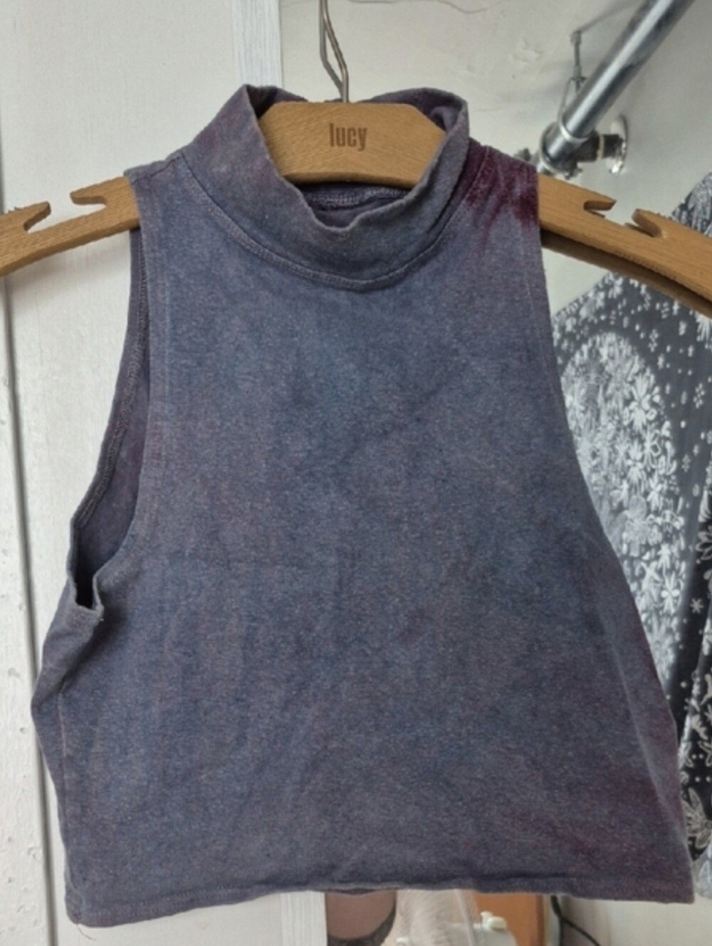 Washed Violet Mock Neck Crop Tank